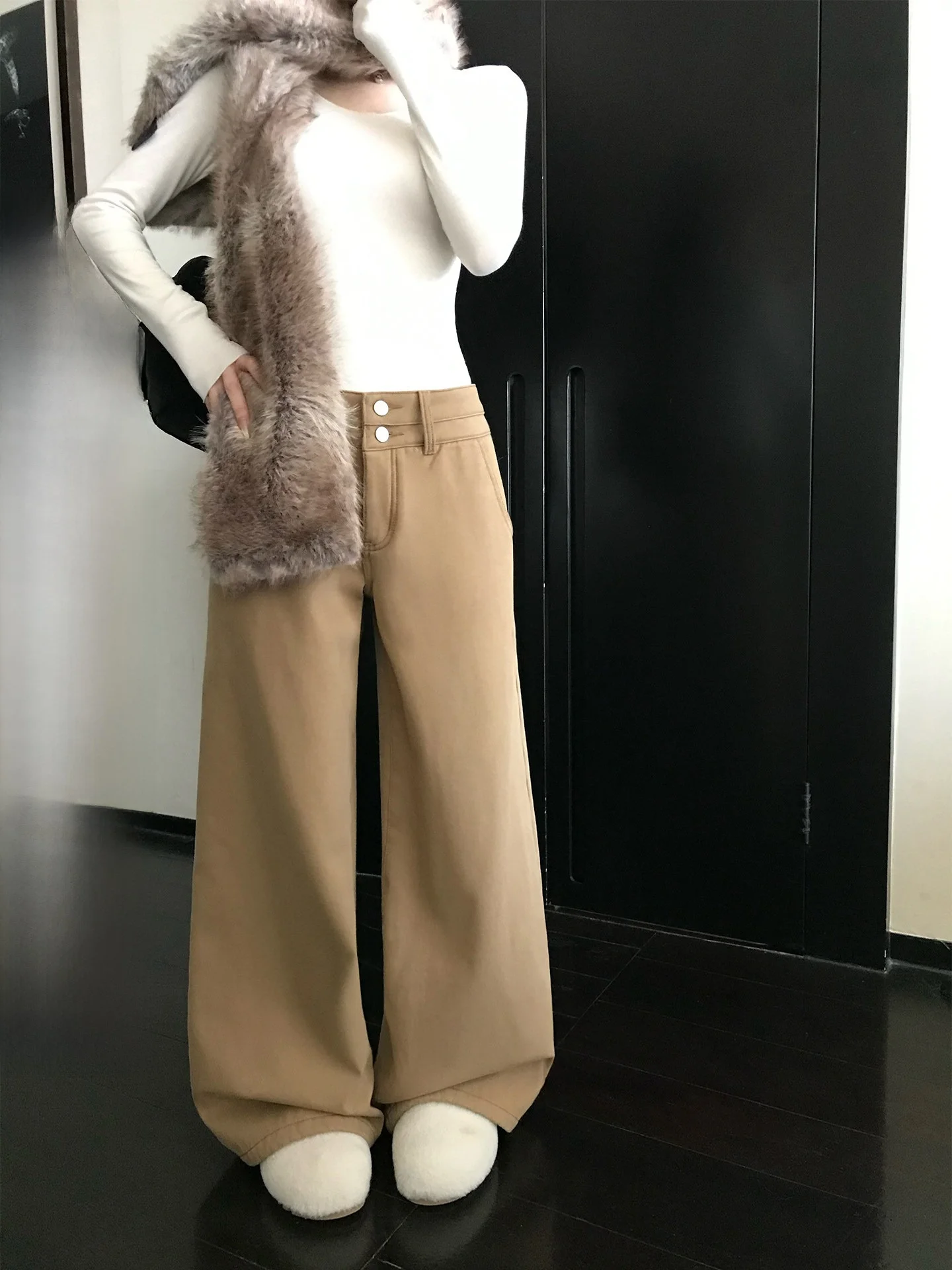 

Джинсы Skk Store San Francisco: женские, прямые, свободного кроя, с двойным поясом, из замши Cosite, в стиле преппи, на пуговицах, из хлопка, для повседневной носки