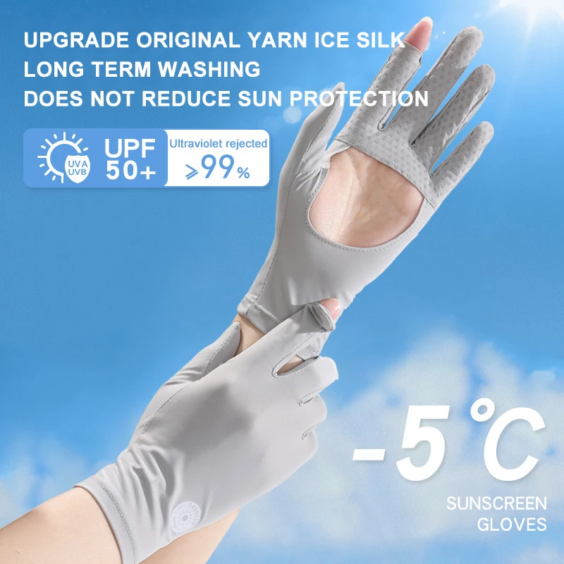 Guantes de protección solar para mujer, manoplas transpirables con palma hueca Anti ultravioleta, dedos abiertos, pantalla táctil, seda de hielo, Verano