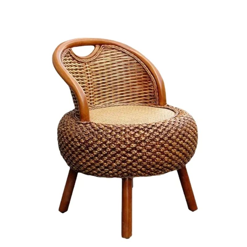 

Chinese Style Round Solid Wood Rattan Shoe Changing Stool Balcony Back Children's Stool Home Single Corridor