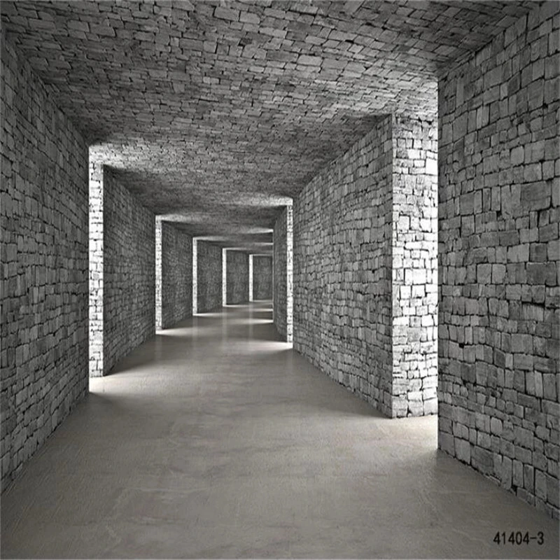 

Retro 3D Stereoscopic Gray Brick Wall Space Tunnel Wall Mural Wallpaper Restaurant Decor Wall Paper