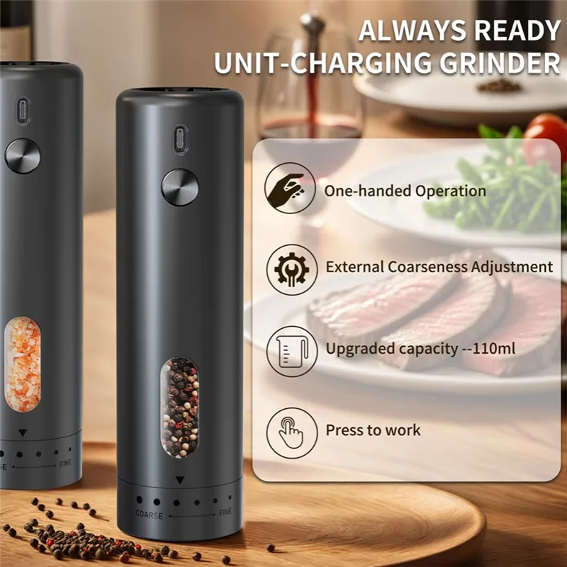 B98A-Larger Capacity Upgraded Electric Salt Pepper Grinder Set, Rechargeable Salt And Pepper Shaker With LED Light