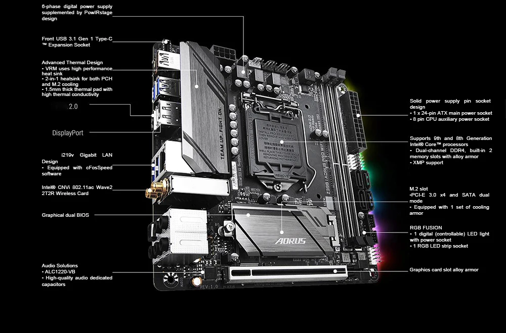 Imagem -05 - Aorus Pro Wifi para Gigabyte Lga 1151 Ddr4 32gb Pci-e 3.0 Mini-itx Desktop Placa-mãe de Alta Qualidade Navio Rápido Z390 i