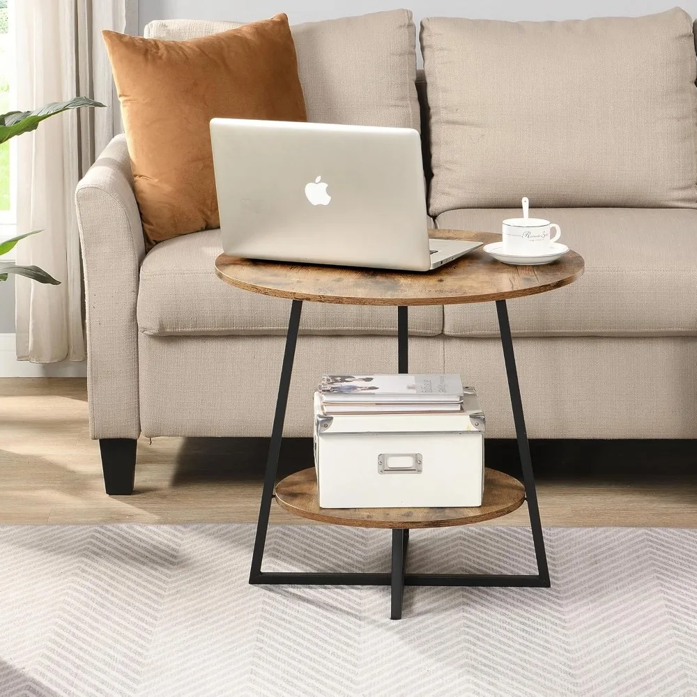 FURNIMMT 20 مجموعة طاولة جانبية لغرفة المعيشة مكونة من 2 للمساحات الصغيرة، وطاولات ذات نهاية مستديرة من الخشب مع رف تخزين، لهجة لذلك #4