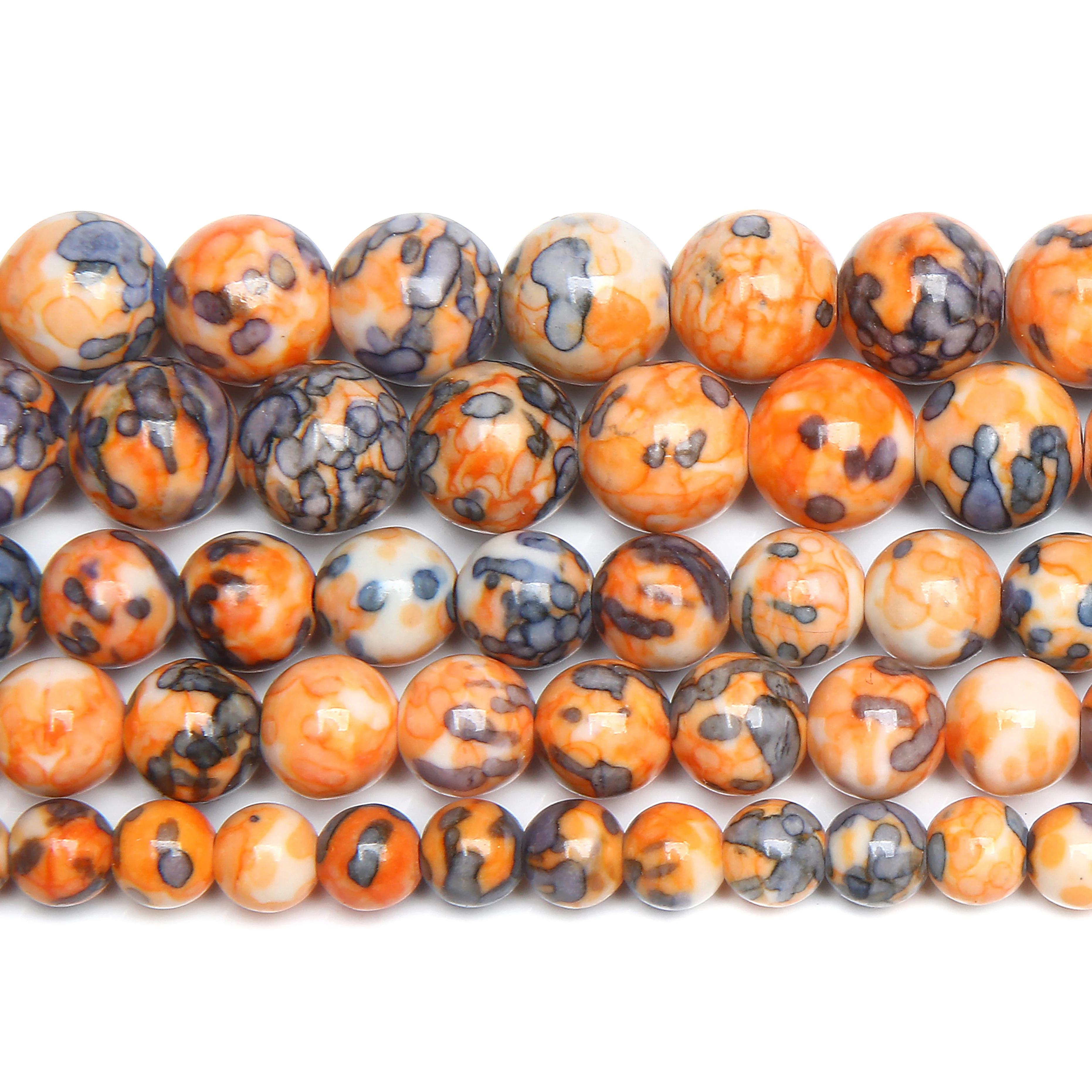 Natural Orange Black Colorful Stone Round Loose Beads 15
