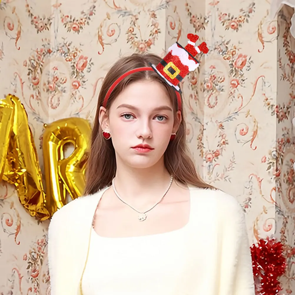 

1Set Christmas Top Hat Headband Mini Top Hat Removable Card Christmas Hair Accessory Holiday Party Supplies New Year Headband