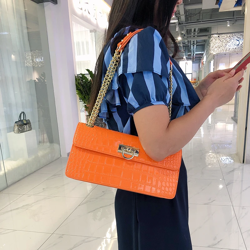 2023 Crocodile Pattern Women\'s Bag Lady Genuine Leather Small Chain Handbags Fashion Design Shoulder Crossbody Underarm Bags