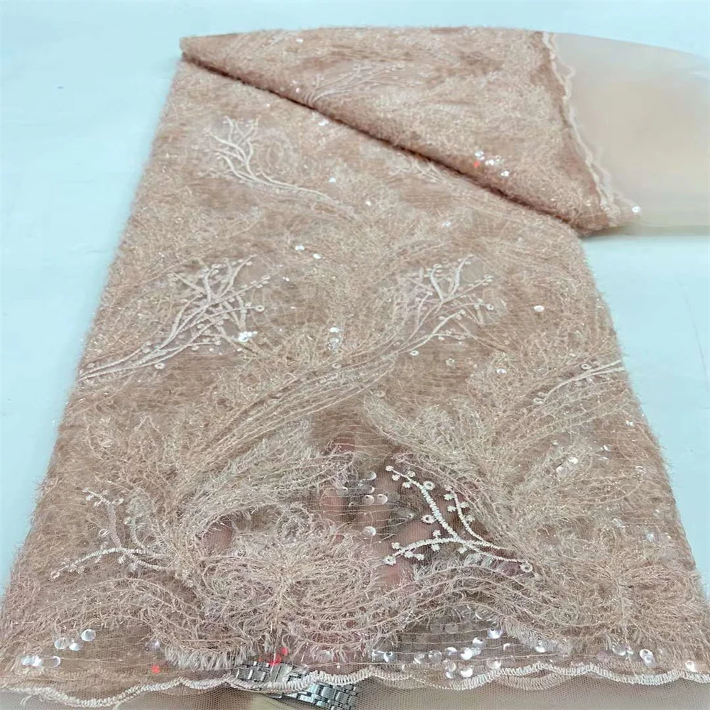 

Luxury African Sequins Lace Fabrics High Quality 5 Yards Embroidery French Nigerian Tulle Lace Fabric For Wedding Party Sewing