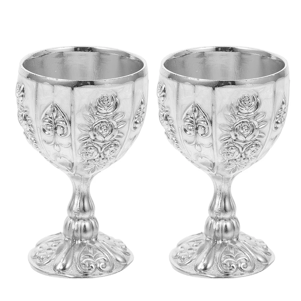 

2 Pcs European High-end Glass Goblets Retro Cup Whiskey Gifts Water Elegant Red Zinc Alloy Home
