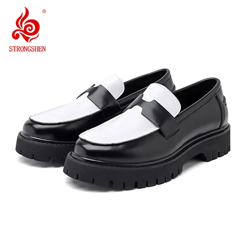 

Men Platform Leather Shoes Wedding Shoes Black Formal Business Shoes Thick-soled Loafers Slip-on Leather Increase Casual Shoes