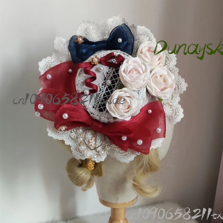

#@$Snow White Lolita Bonnet Sweet Mesh Flat Cap with Detachable Bow Sleeve Cuffs Fairy Tale Princess Headpiece cos/Halloween