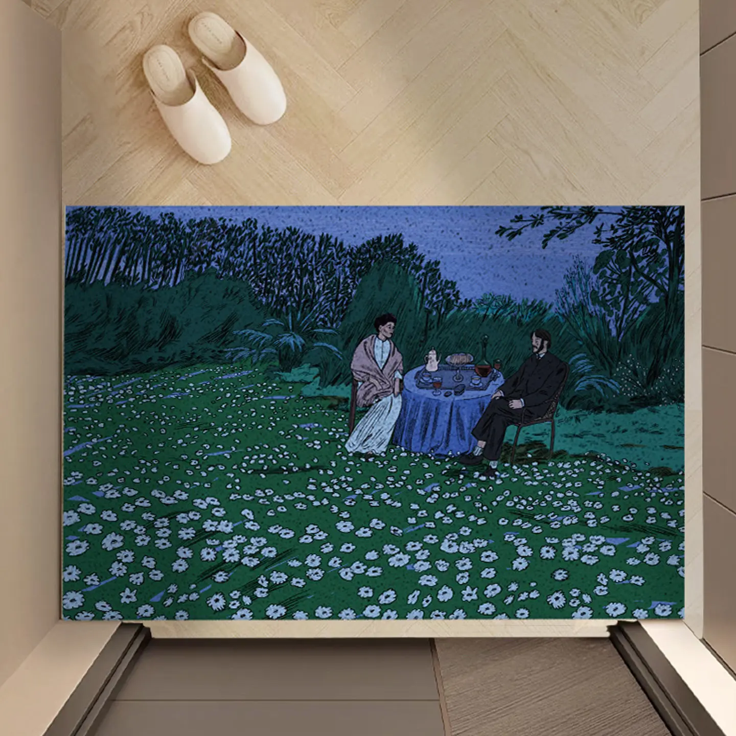 Abstract Illustration PVC Coir Doormat Non‑Slip Dust Catching Entrance Floor Mat Waterproof Wear‑Resistant Welcome Rug