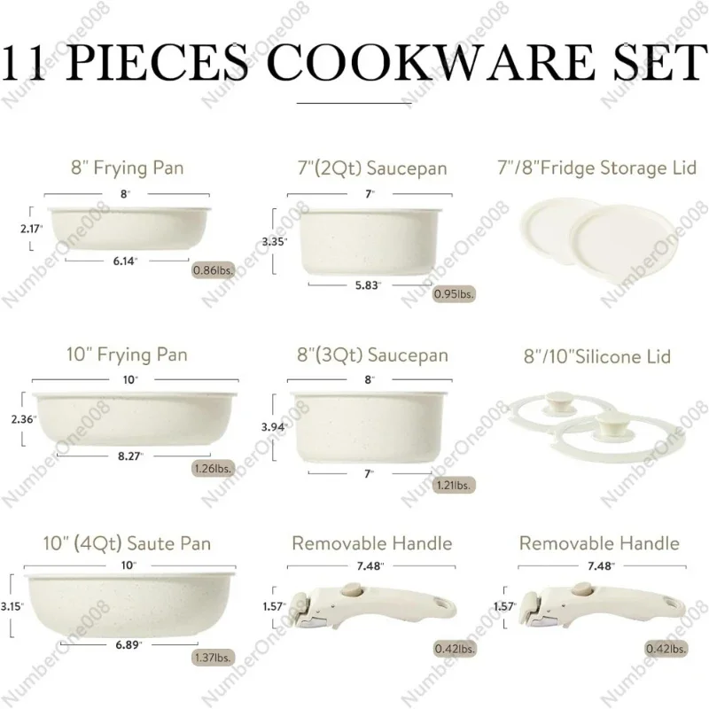 11pcs Pots and Pans Set, Nonstick Cookware Sets Detachable Handle, Induction RV Kitchen Set Removable Handle