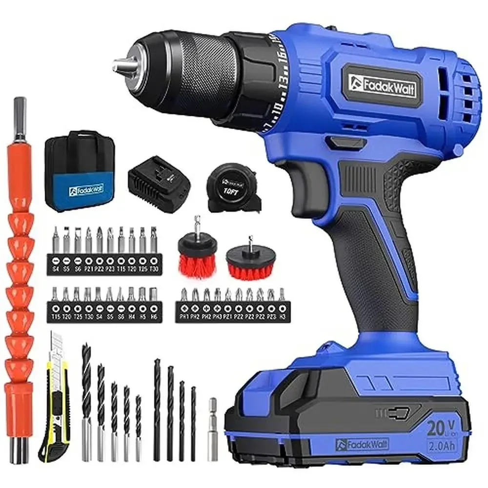 20V Cordless Drill Driver Set 2-Speed Electric Power Drill Kit with Battery& Charger 1/2inch Keyless Chuck Compact Design