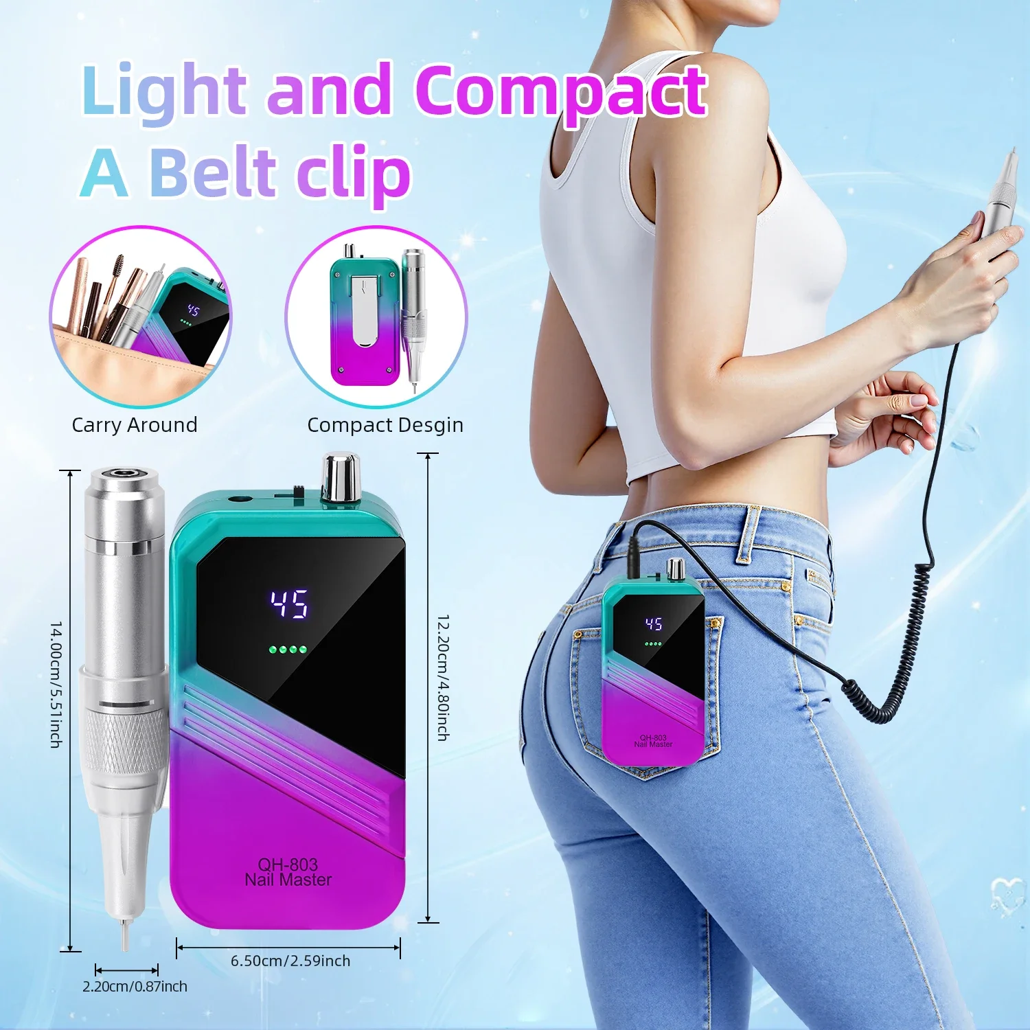 DianaBeauty Portable Electric Nail Drill Machine LED Display Rechargeable Nail Sander for Gel Nails Polish For Manicure Salon