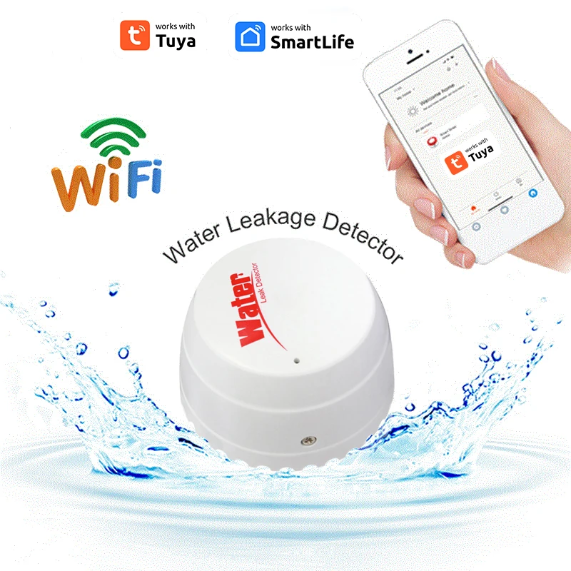 Tuya WiFi Water Leak Detector Flood Sensor Smart Life APP Remote Monitoring Flood Alert Overflow Security With Alexa