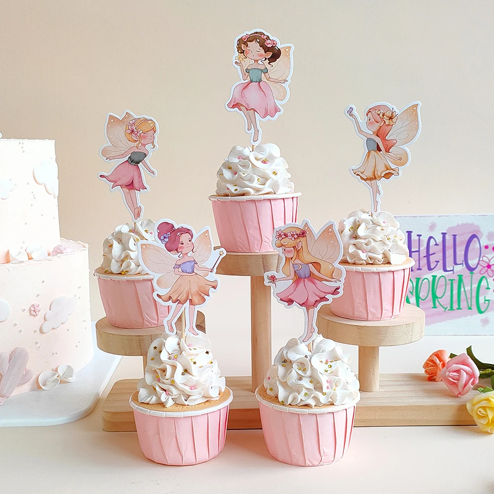 Fairy Cake Topper Decorations Fairy Pull Flag Spiral Pendants Girls Birthday Wedding Party Decorations Baby Shower Supplies