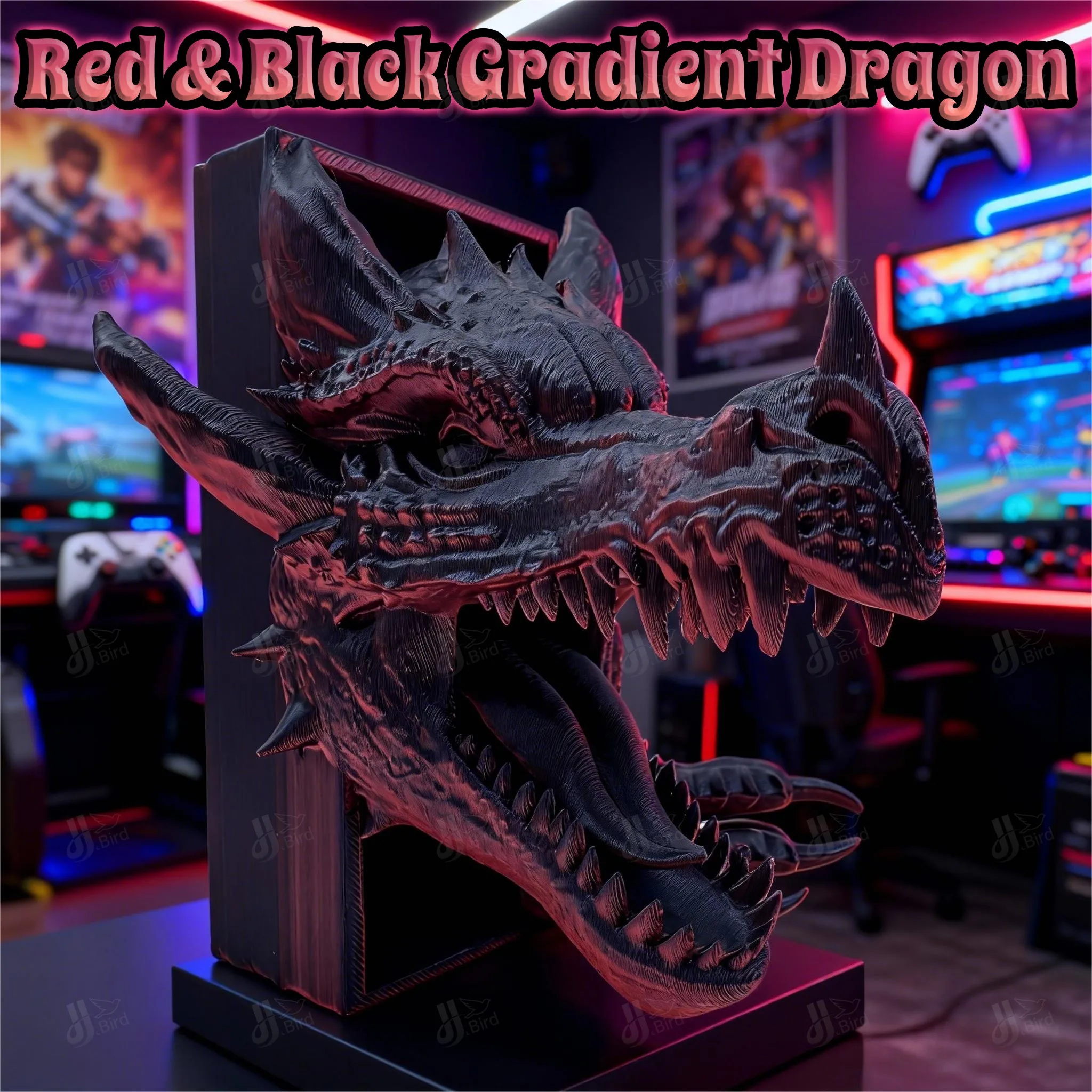 1pc Red & Black Gradient Dragon Head Figurine, suitable for desktop, bookshelf, office & entryway display. Perfect for New Year