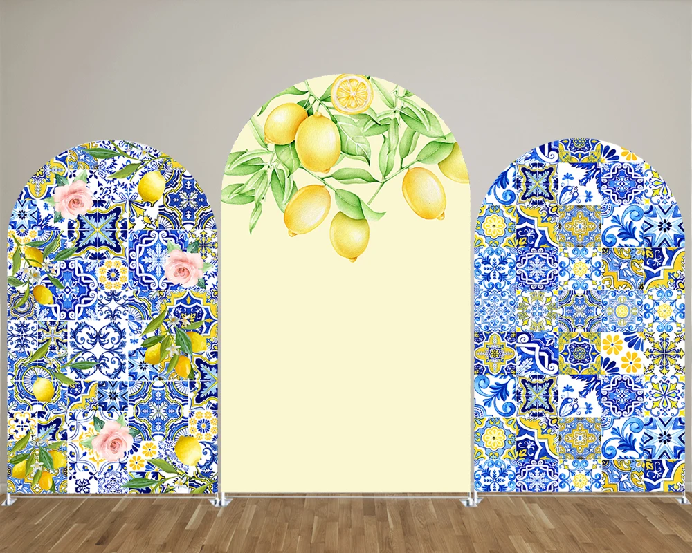 

Arch Backdrop Cover Lemons Positano Theme Arched Stand Covers Stretchy Background for Birthday Porcelain Parties Decor Banner