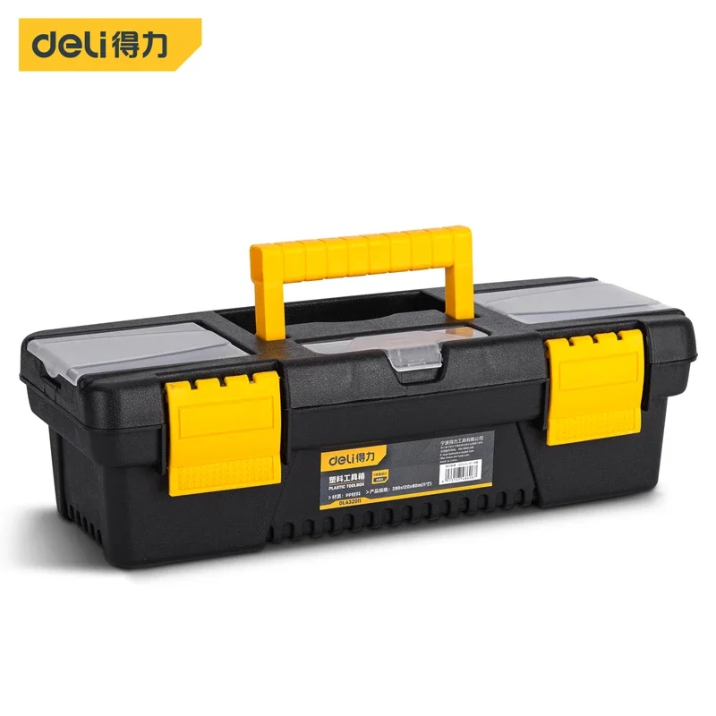 Deli-cajas de herramientas de doble capa, caja de almacenamiento multifunción, organizador de piezas portátiles, trabajadores