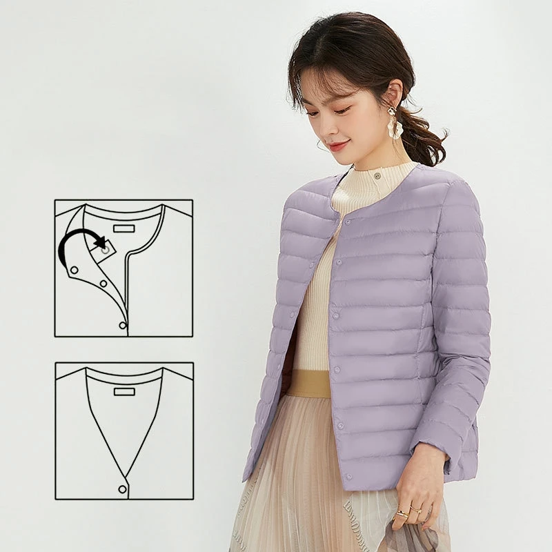 NONE Frauen Liner Ente Unten Jacke Oansatz Variable V-ausschnitt 2022 Neue Weibliche Winter Warm Halten Kragenlose Ultraleicht Stepp Puffer Mantel 3