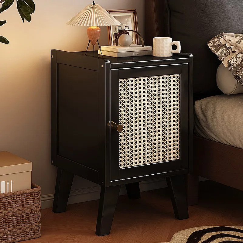 Rattan Nightstand with Storage Bedside Table Simple Luxury Side Cabinet Organizer