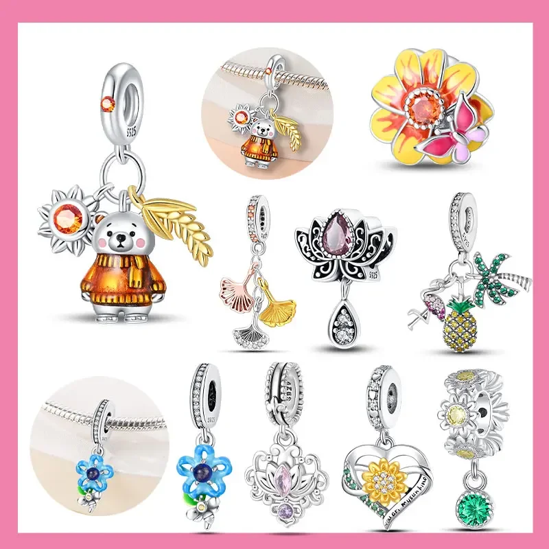 

Charms 925 Silver Fit 925 Original Bracelet Womens New in Autumn Sunset Maple Leaves Charms Beads DIY Fine Jewelry Gift HOT