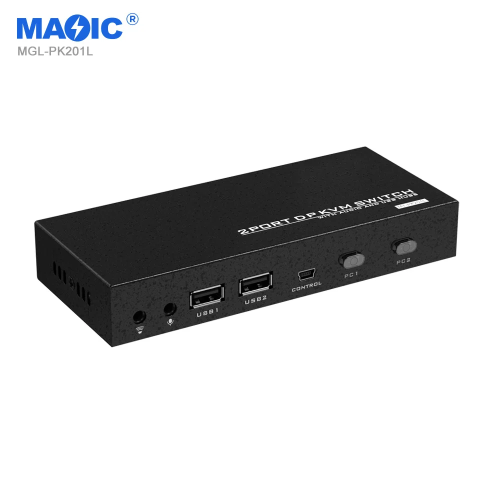 

4k 60hz 2 in 1 Out DP KVM Switcher 2 Port Displayport KVM Switch with 3.5mm Audio and Microphone