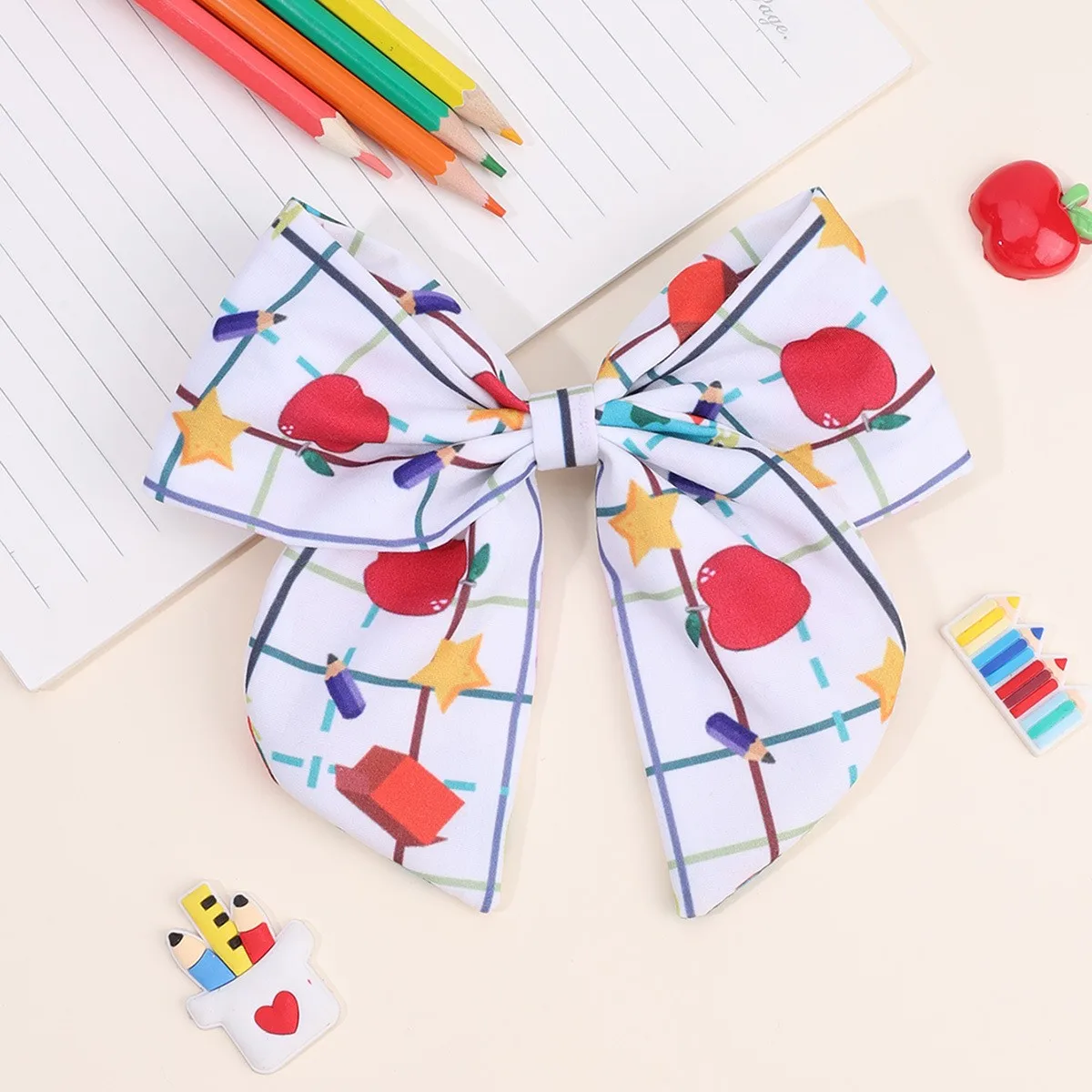 36pc-fable-bows-hairpins-girls-hair-clips-flower-barrettes-pencil-apple-print-hairgrips-back-to-school-hair-accessories-for-kids