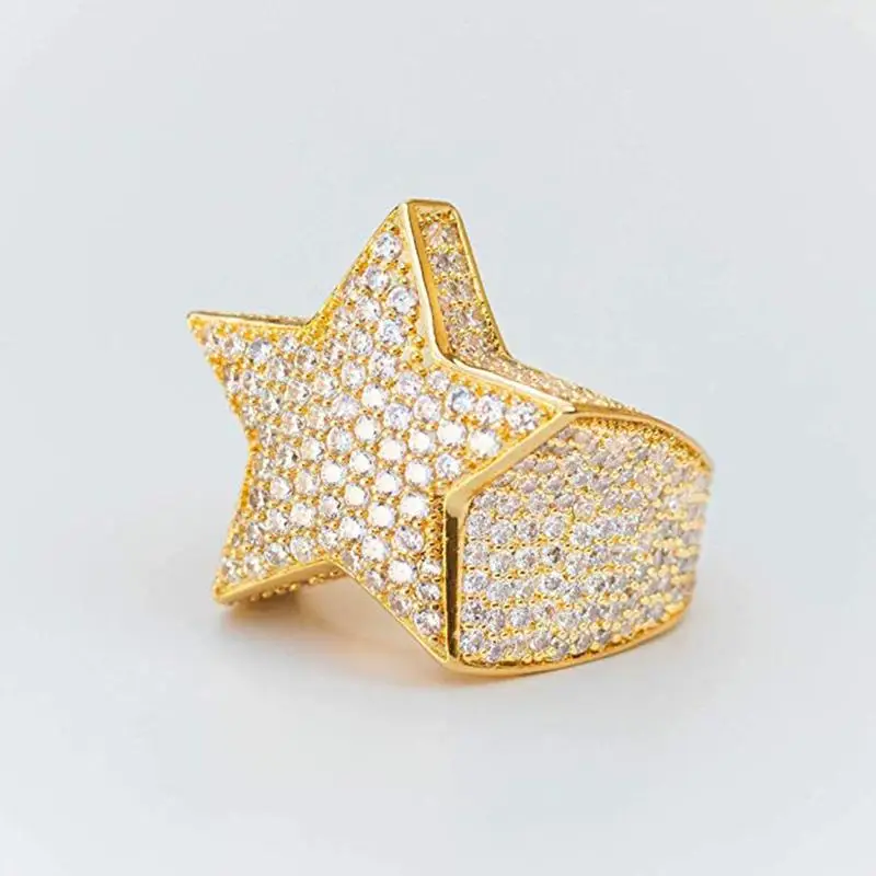 Milangirl New Hip Hop Rock Five Star Rings Men Luxury Gold Silver Color Rhinestones Zircon Pentagram Rings Women Wedding Party