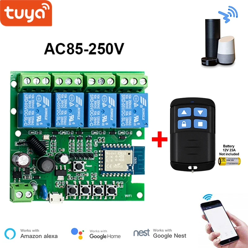 4CH Tuya WiFi Smart Home Motor Light Switch 12V 24V 220V 230V Module 4Gang Relay Remote Control Timer Momentary Inching Alexa