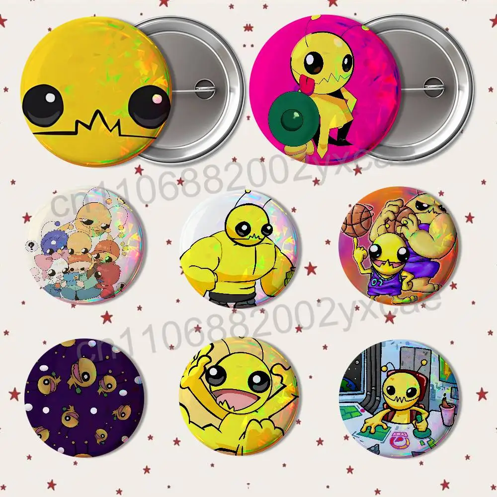 

game Big Battle A-Alien Hominid Reflective Pin Tinplate Round Brooch Cartoon Cosplay Badges for Bag Hat Toys Gifts