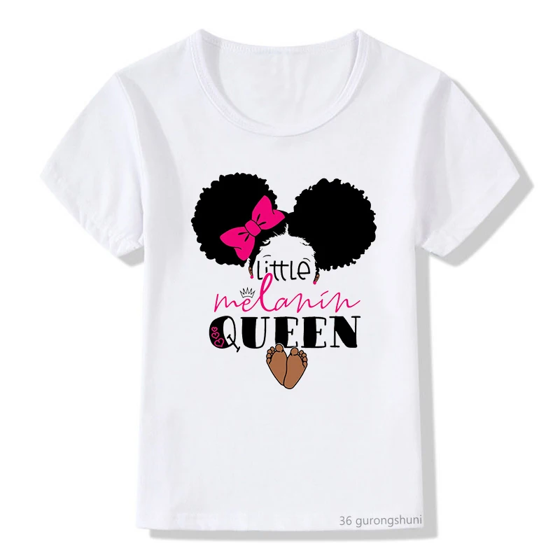 2024 Fashion Melanin T-Shirts Black Little-Queen Girls Print Children'S Tshirts Summer Baby T Shirt Black Pigment Girls Clothes