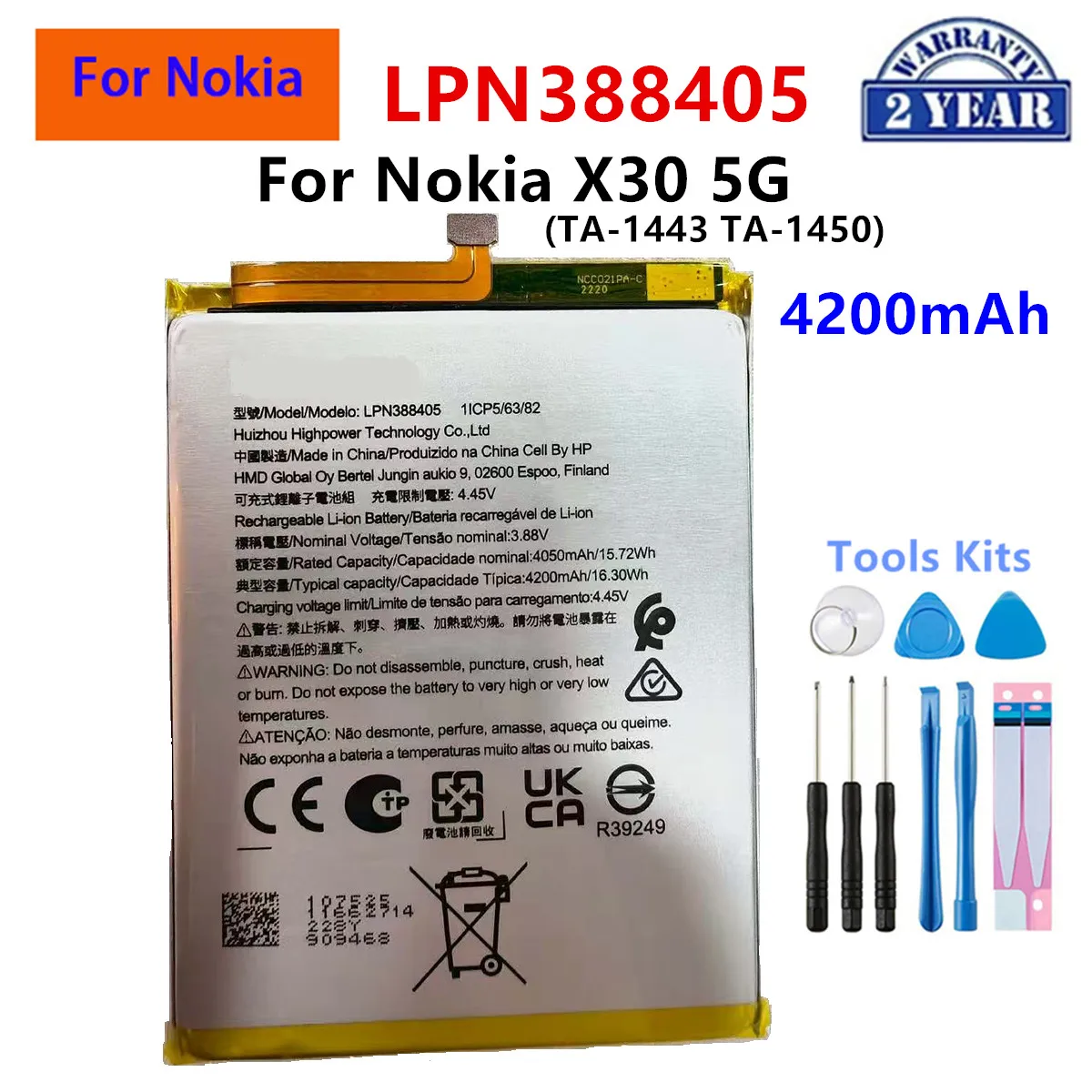 Nowa bateria CN110 CN450 HQ610 LPN388405 WT341 do telefonów Nokia X20 5G NKG60 Nokia G400 5G Nokia G21 + darmowe narzędzia — zdjęcie produktu 4