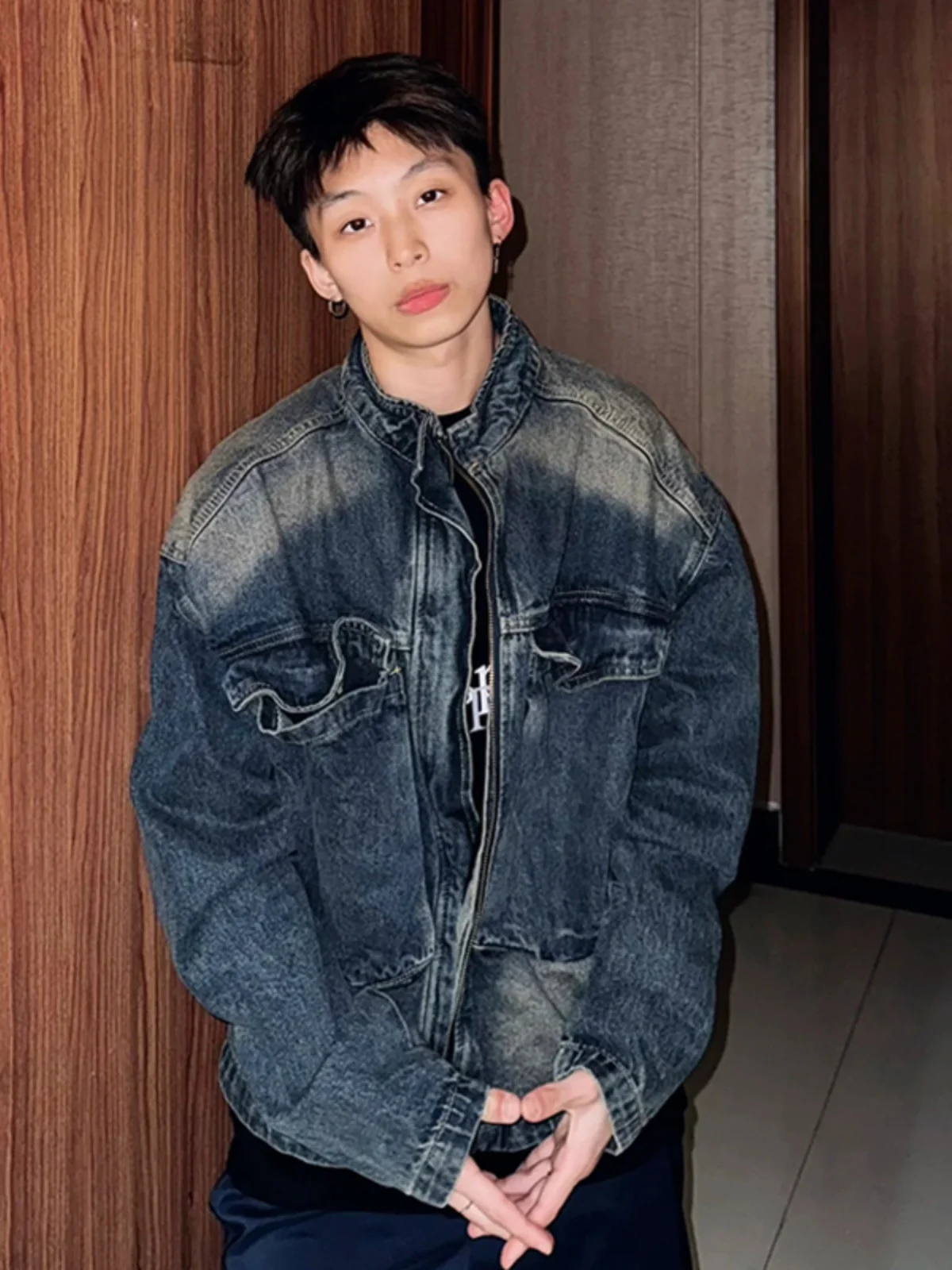 

Винтажная джинсовая куртка Waed для мужчин, весенне-осенняя, в стиле High Street, крутая уличная одежда, рабочая куртка с множеством карманов, свободный крой