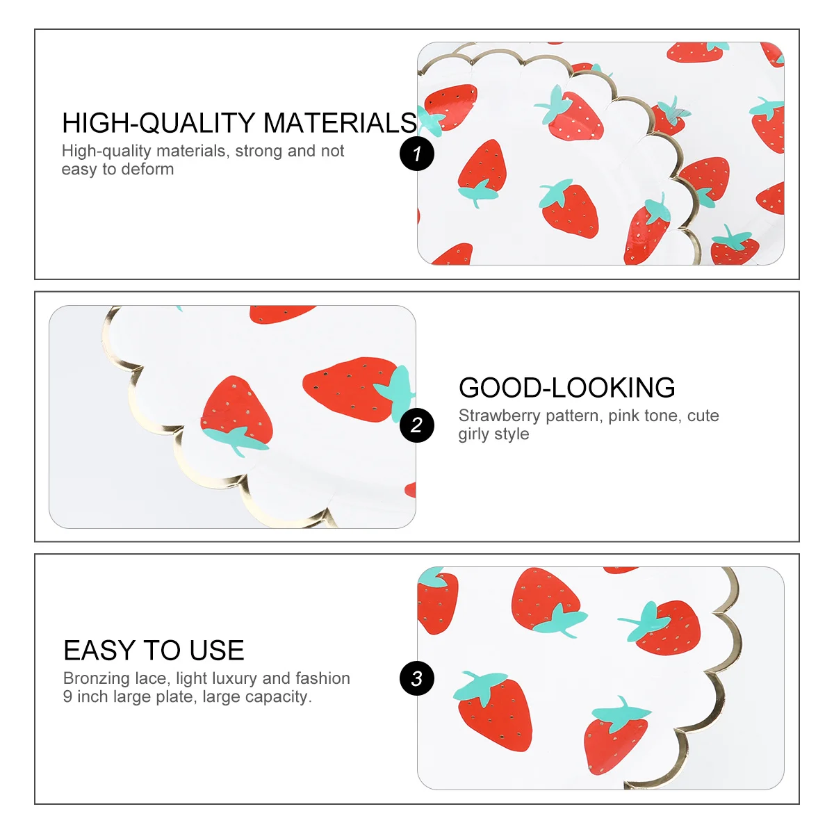 

8Pcs Strawberry Pattern Disposable Paper Plates Thickened Cardboard Party Tableware Birthday Dessert Table Tray