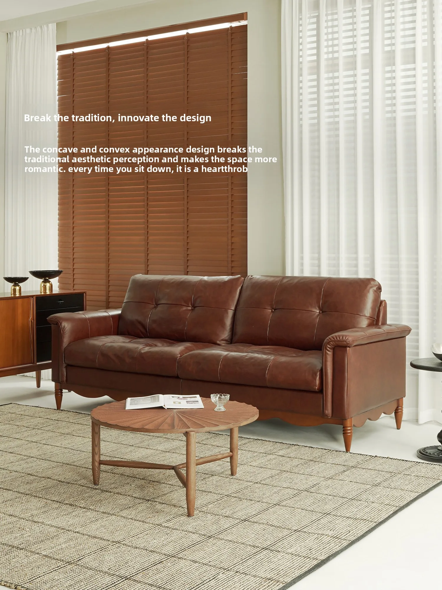 LMM retro leather sofa antique living room straight row small apartment