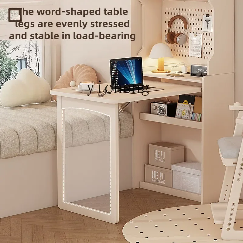 TQH folding desk bookshelf integrated bedroom household computer desk small apartment study bookcase corner table