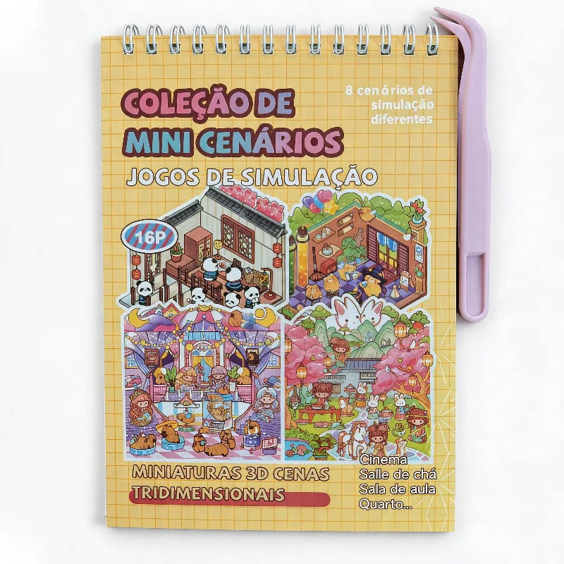 3D-Szenen-Stickerbuch mit 8 verschiedenen Miniatur-Szenen, DIY Mini-Haus/Planer-Dekoration Cartoon-Sticker-Materialbibliothek