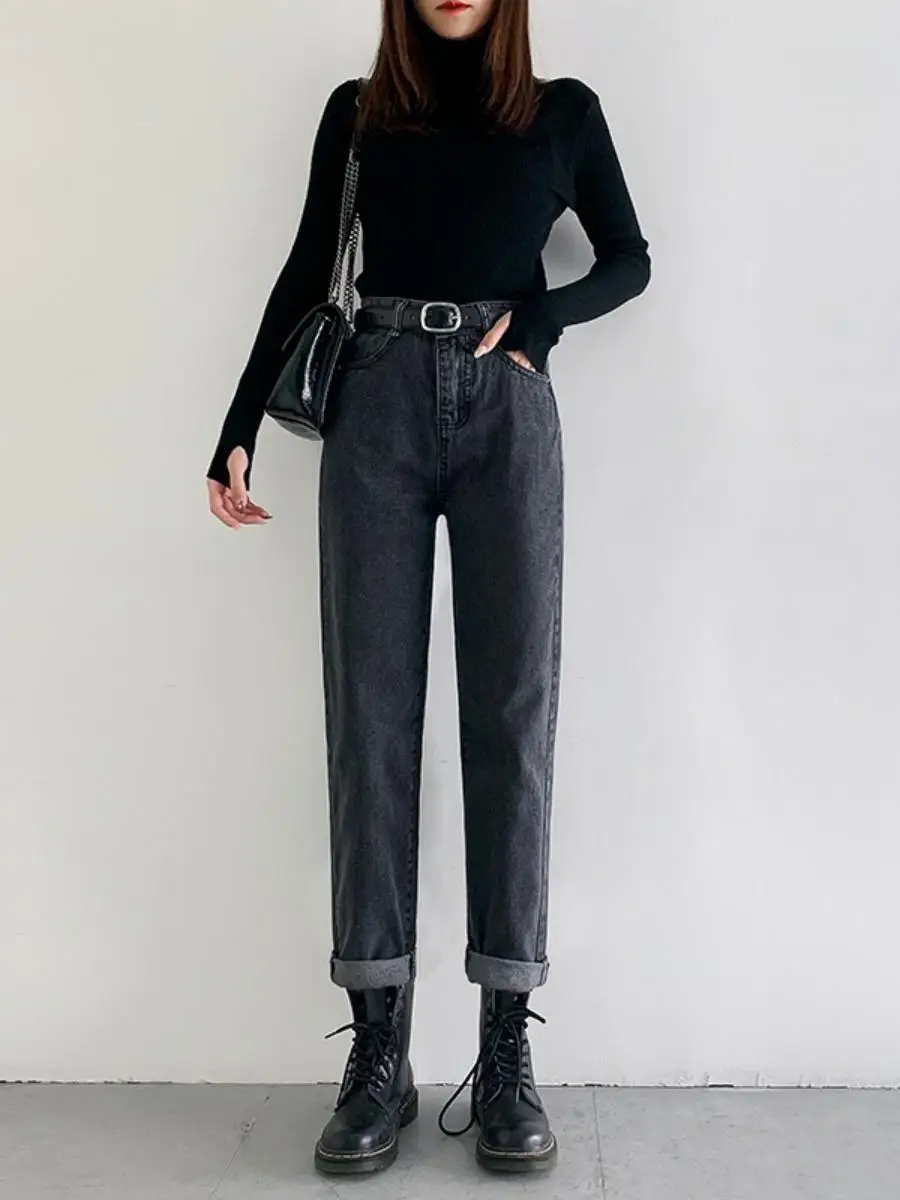 

Джинсы с высокой талией и прямыми штанинами, женские, свободного кроя, весна-осень 2020, корейская версия, студенческая мода, длинные брюки в стиле Dad