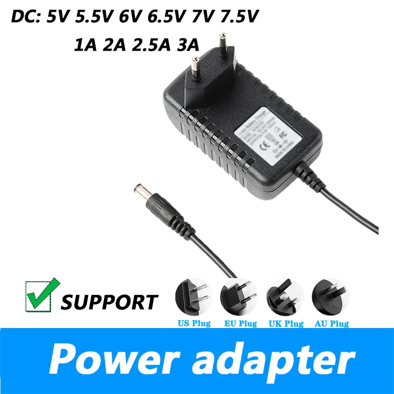 DC 5V 6V 6.5V 5.5V 7.5V 1A 2A 2.5A 3A Power Adapter Transformer Charger