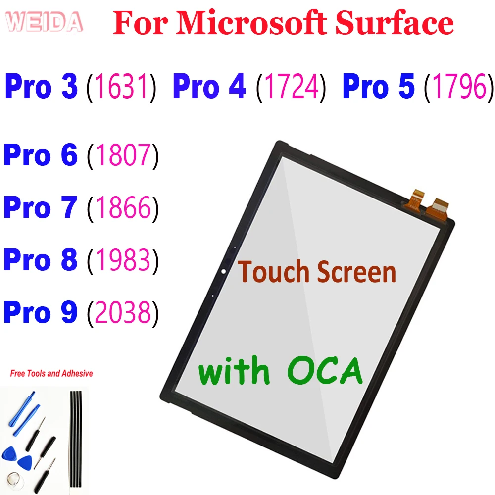 Touch Digitizer For Microsoft Surface Pro 3 1631 Pro 4 1724 Pro 5 1796 Pro 6 Pro 7 1866 Pro 8 1983 Pro 9 2038 Touch Screen Glass