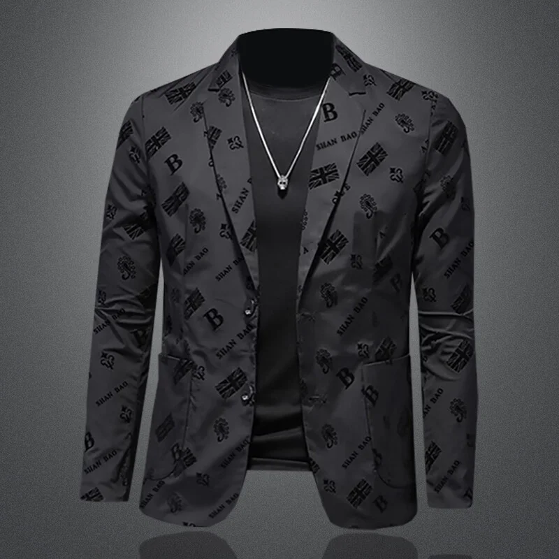 

Casual Printed Velvet Men's Jaet Slim Fit Spring New Sle Korean Version Faionable Busin Suit High Quali Polyester ...