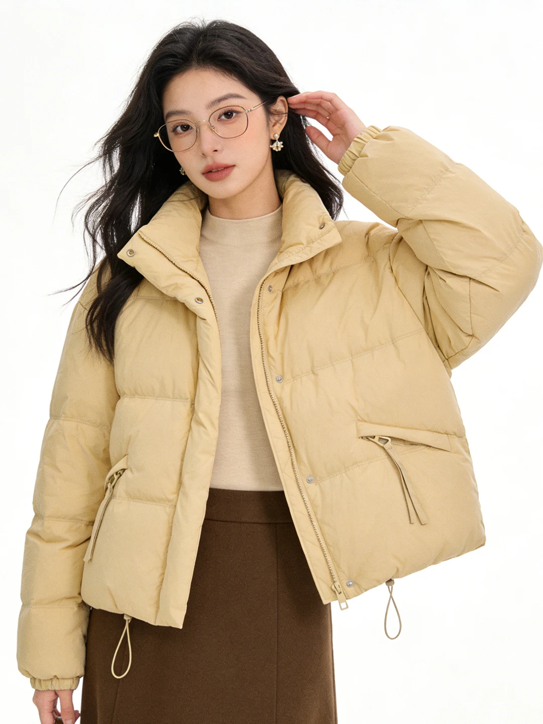 

Yellow Lightweight Warm Stand Collar down Jaet Women's Bread Sle Winter Coat Loose Fit Korean Sle Faionable Outerwear