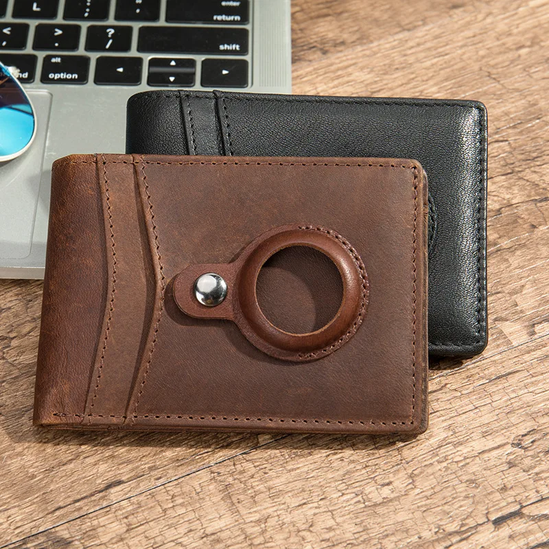 Echt leder Herren Airtag Smart Wallet verrücktes Pferd Mann Air Tag ID Bank Kreditkarten inhaber kleine Geldbörse Geld klammer für Männer