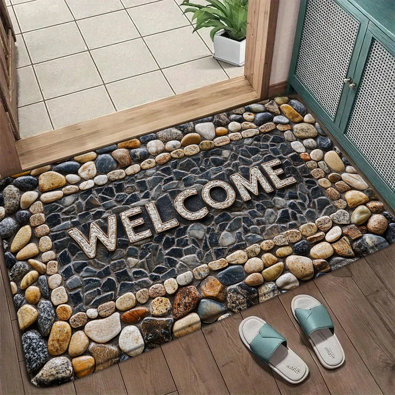 

Коврик для входной двери с узором под камень и надписью «Добро пожаловать домой», прочный нескользящий коврик, декоративный напольный коврик для входа и веранды