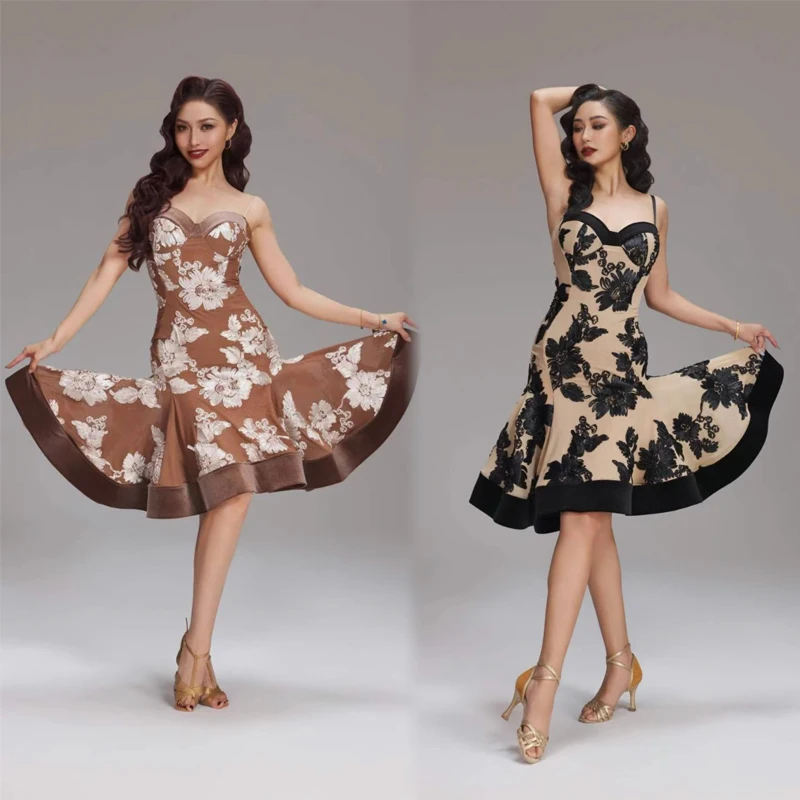 Fashion Women Latin Dance Competition Costume Adults Samba Rumba Latin Dance Dress Female Performance Dancing Dresses SL13016
