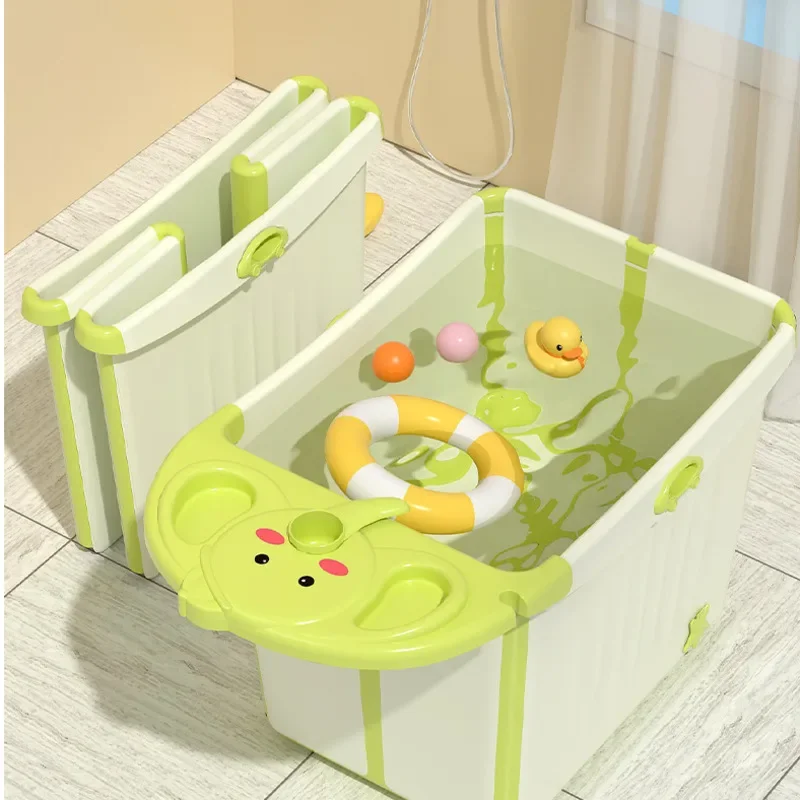 Cartoon Children's Folding Bath Tub No-Install Large Thickened Insulation Bathroom Soaking Basin for Babies