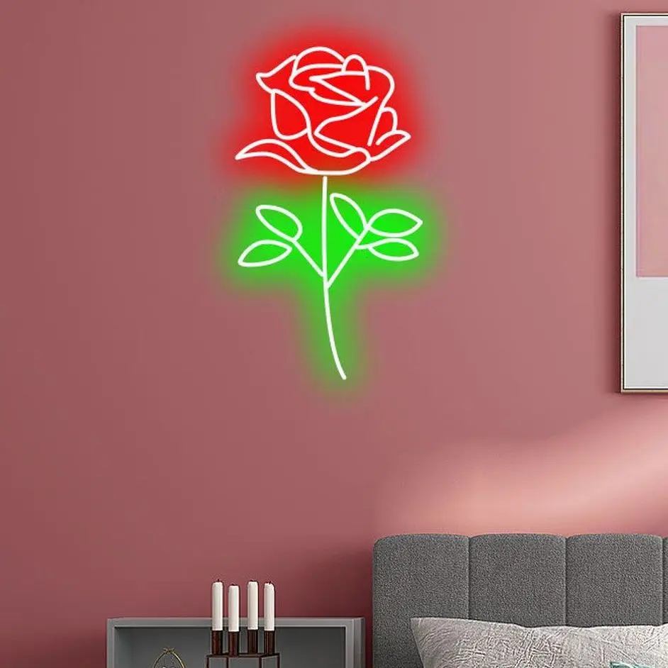 Rose Neon Sign Custom Flower Led Neon Light Sign For Bedroom Home Wall Party Decor, Valentine's Day Gift