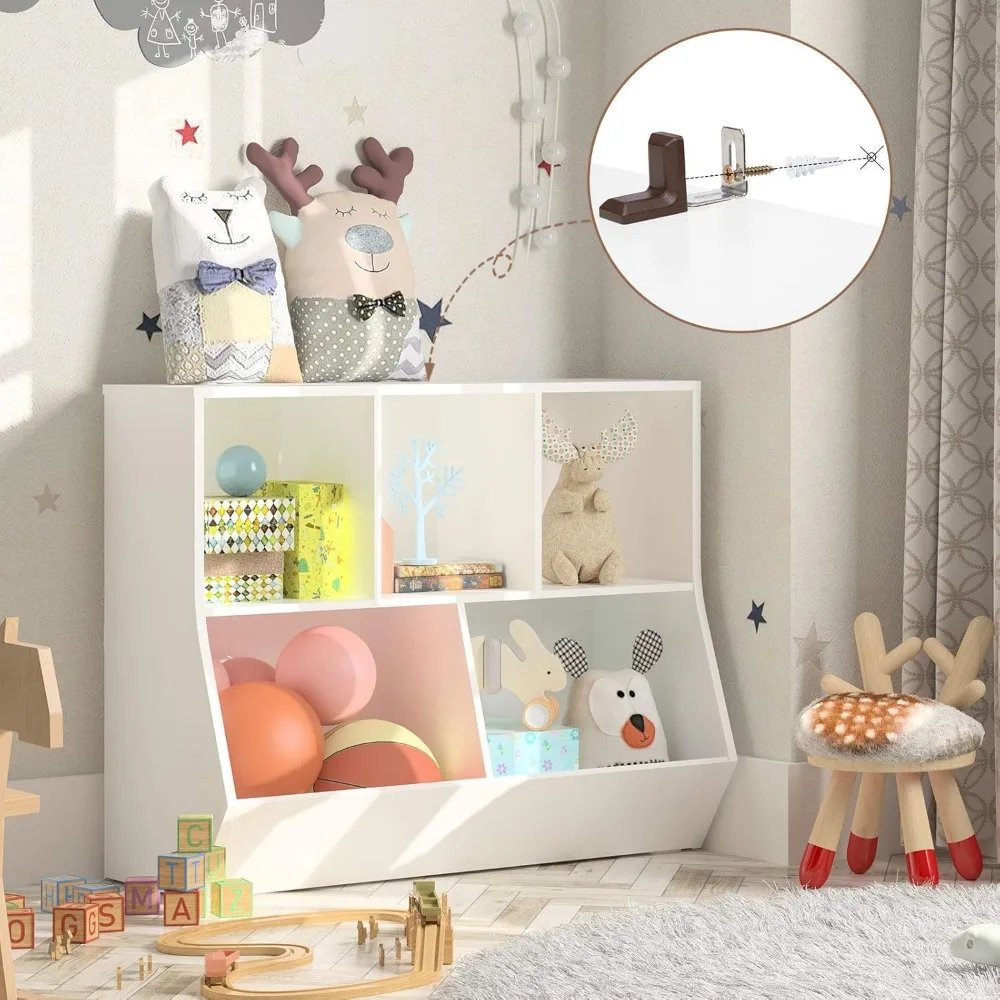 Étagère à jouets Cubby pour enfants, marchepied de bibliothèque, étagère à jouets pour enfants, armoire de rangement de jouets de 35.4 po L, adaptée aux enfants