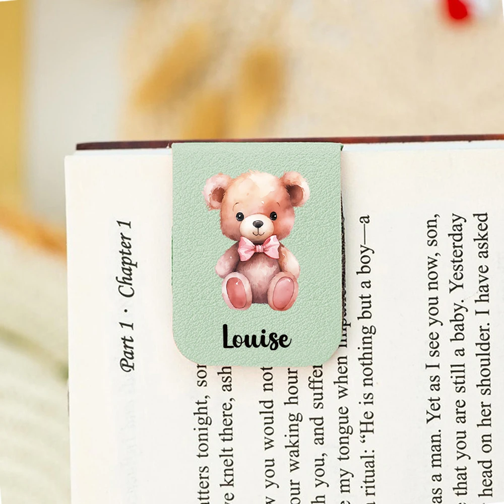 1PC Creative Teddy bear Customized Text Print Softpink Leather Book Clip For Read Book view 2